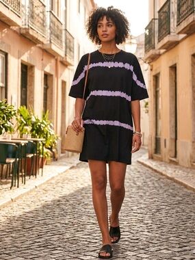 Ninety Percent black and lilac striped oversized t-shirt dress